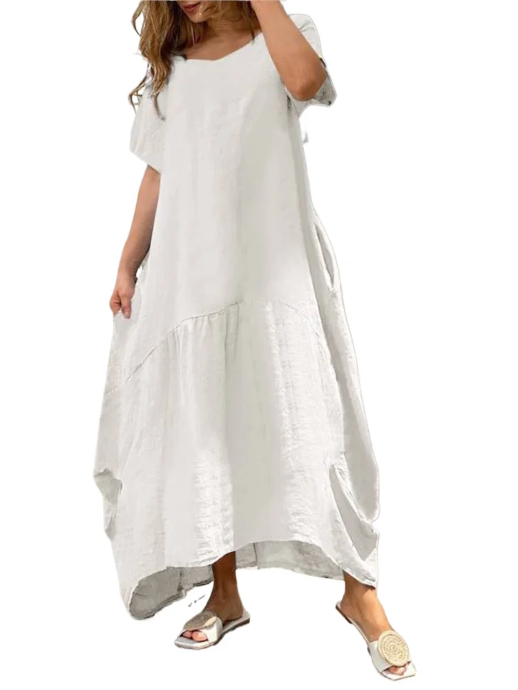 

Fashion Casual Dress Women Summer Loose White Black Beach Party Vintage Elegant Long Dresses Female New Holiday Robe Femme