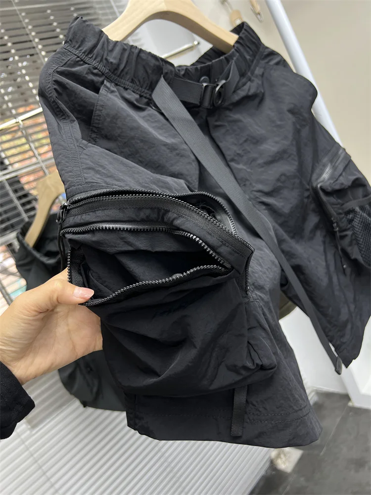 夏のメンズ Faion ルーズフィットストレートレッグアウトドアワークウェアオーツ複数のケットカジュアルパンツ 5 分の 1 の長さ