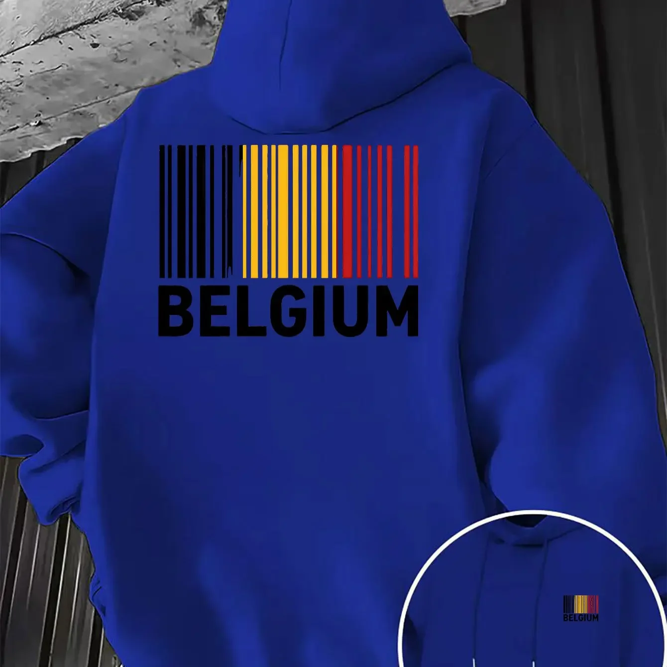 Belgium Flag Barcode Graphic Hoodie National Color Stripe Print Casual Long Sleeve Loose Streetwear Pullover Sweatshirt