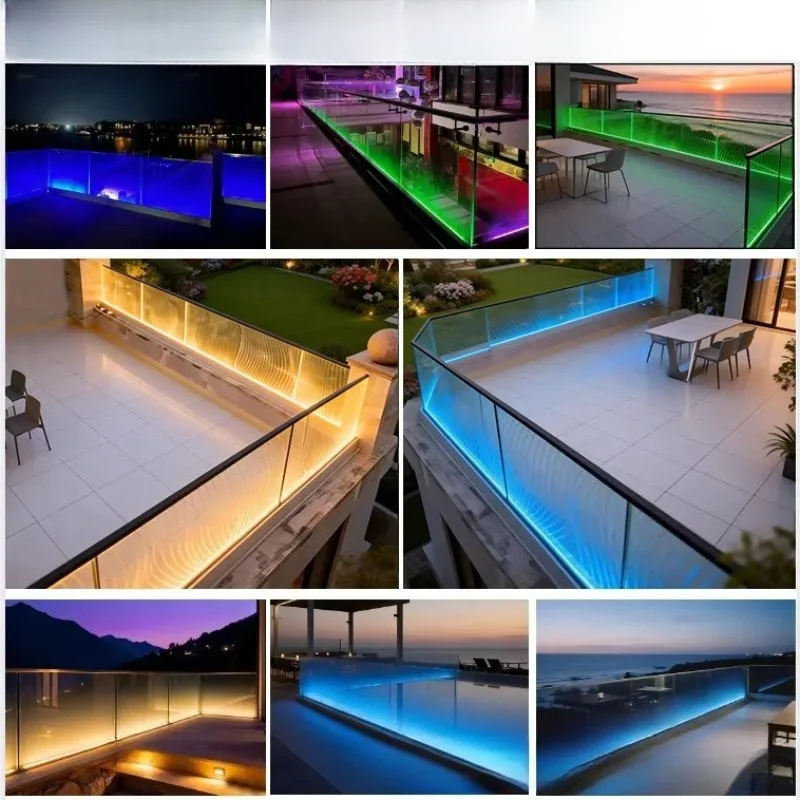 Modern popular LED light guardrail hotel engineering aluminum U slot 12-20mm frameless balcony glass guardrail system