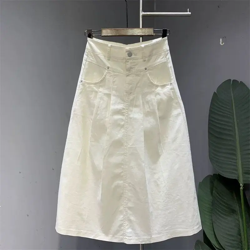 2025 verão nova saia solta de comprimento médio para presságio moda all-match saias linha a y2k cintura alta ruched falda sexy mujer