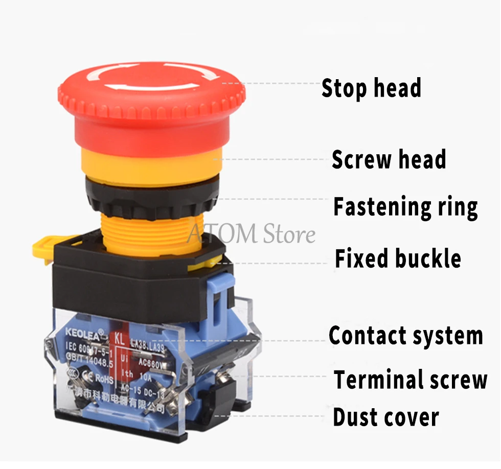 Emergency stop switch button mushroom head self-locking button la38-11zs emergency power failure stop 22mm