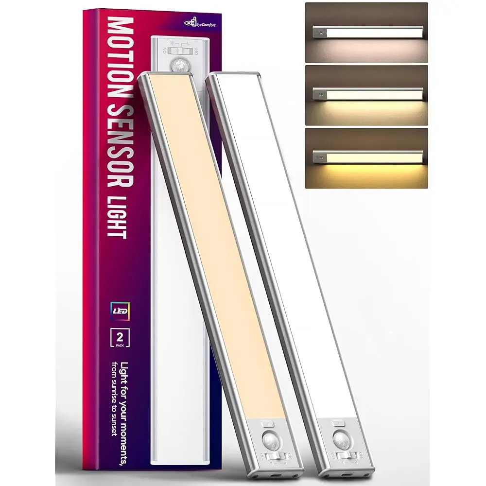 

2 Pa Under Cabinet Lighting, 3 Color Temperature Motion Sensor Light Indoor, 2200Mah Rechargeable Closet Lights Motion