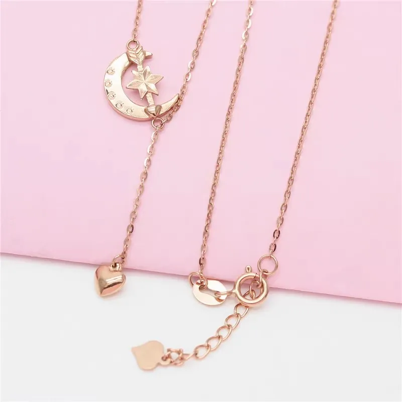 585 Purple Gold Fashion Sweet Star Moon Pendant Heart Shaped Tassel One Piece Chain Necklace Plated 14K Rose Gold New in Jewelry