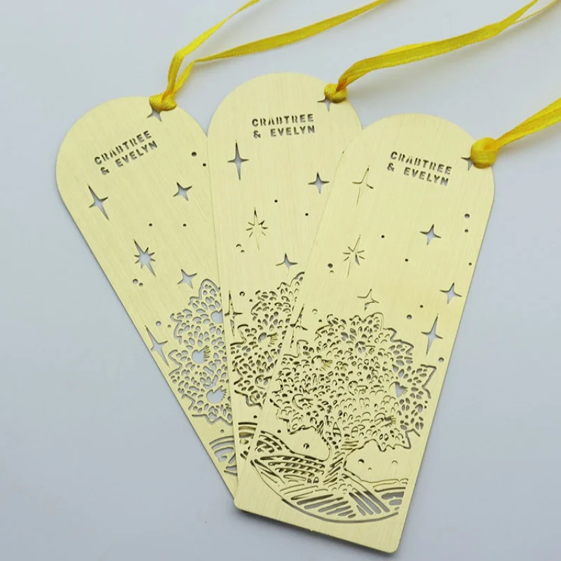 Customized product、BOYA Custom Engraved Logo Gold Plated Etched Wishing Tree Metal Bookmark for books