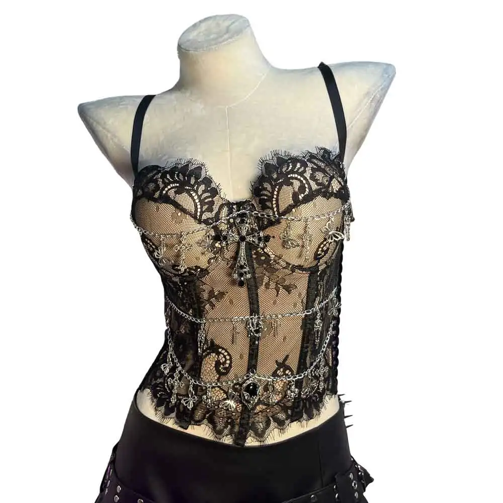 Y2K TOPS Emo E-Girls Harajuku DIY Kawaii Cyber Trendy Goth Chain Club Wear Cross Teen Punk Rock Grunge Gothic Tank Fairy Eco