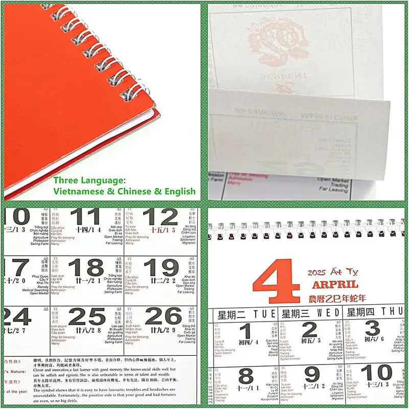 Calendario de Año Nuevo vietnamita Calendario vietnamita Calendario de pared Calendario chino Enero de 2025 diciembre de 2025, Calendario del Festival de Primavera 2025