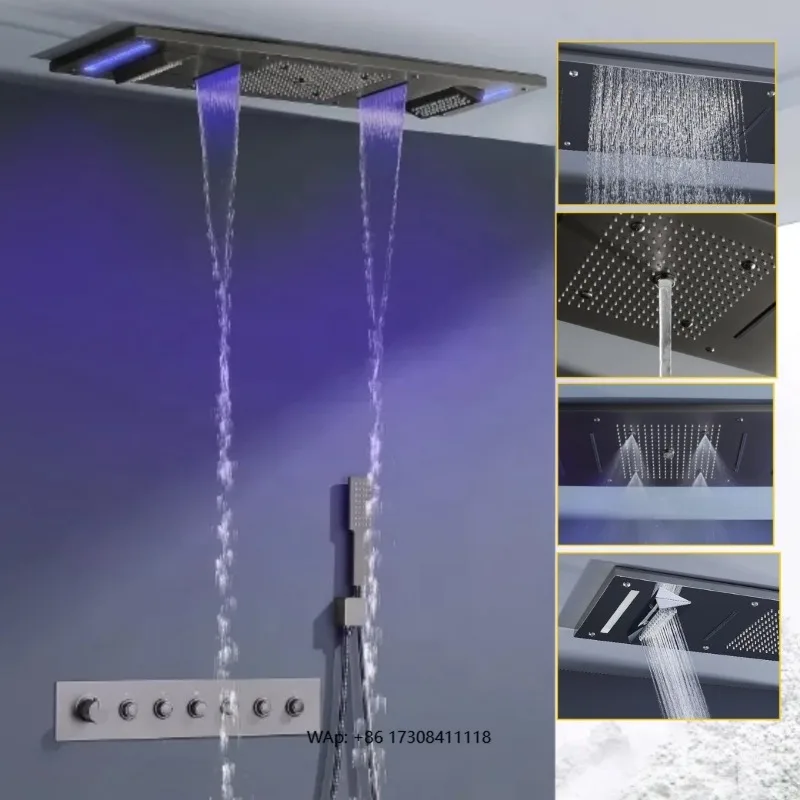 Modern Full Body Rain Shower Set Solid Brass Body Jet Ceiling Top, Hotel Handheld with Soft Spray Pattern