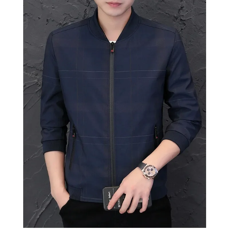 Spring Autumn Men Coat Long Sleeve Zipper Bomber Jacket Slim Windbreaker Collar Motorcycle Jacket Korean Fashion Coats