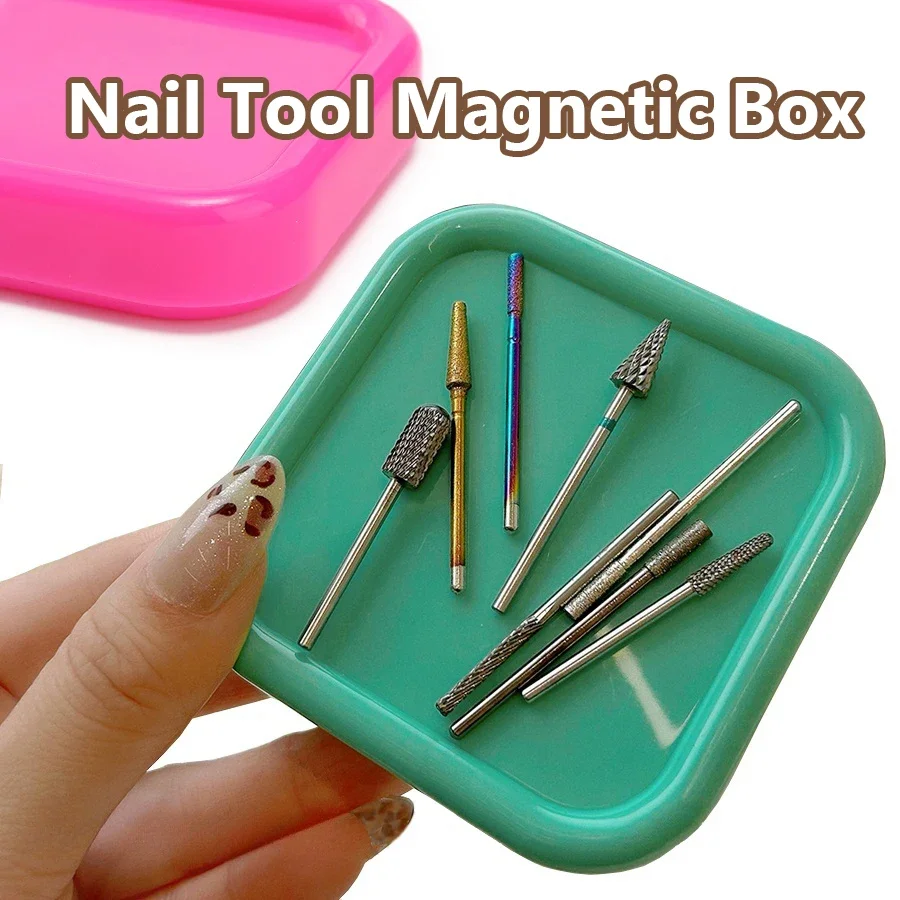 Green Portable Magnetic Nail Art Organizer Tray Cat Eyes Design Storage Container for Nail Grinding Heads Tool Holder