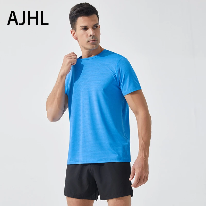 

AJHL Men's Quick Drying Running Short Sleeved Outdoor Sports T-shirt Fitness Training Top Fashionable Casual Yoga