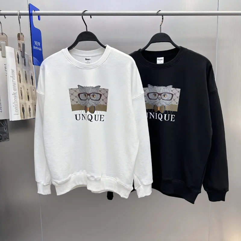 

Spring Faion Cartoon Print Loose Fit round Ne Hoodie for Men Casual Comfortable Base Layer Top Trendy Couple Sweatirt