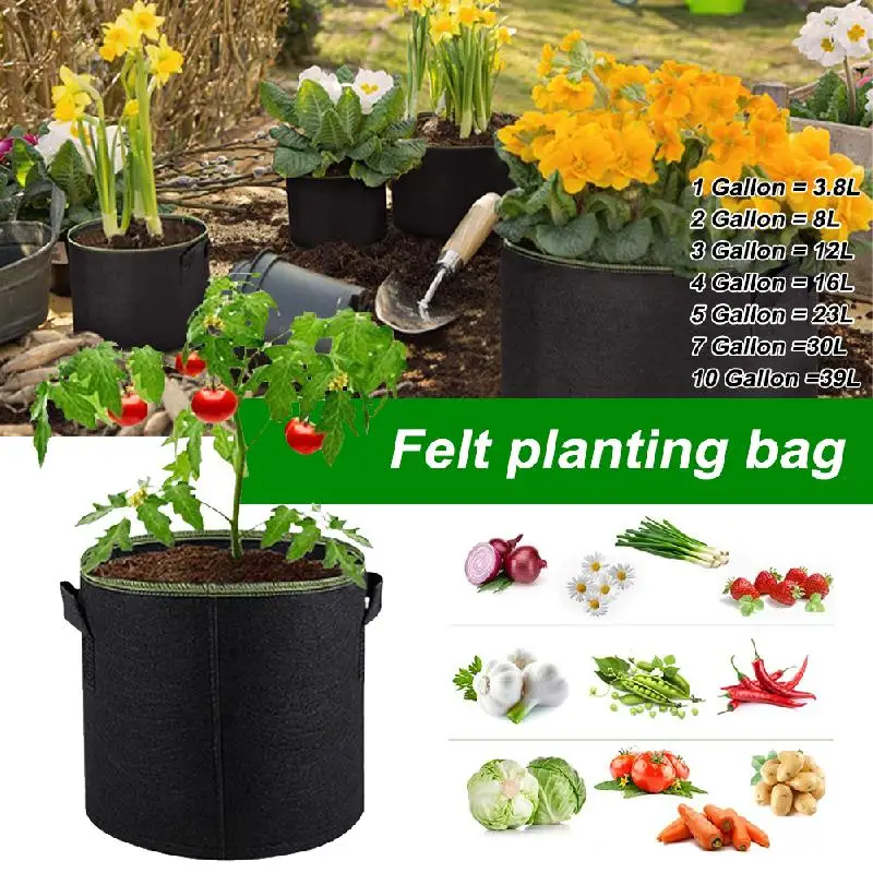 Felt Grow Bag 1/2/3/4/5/7/10 Gallon Reusable Plant Bag For Indoor Outdoor Plants Flowers Fresh Herbs Vegetables Fruit Both