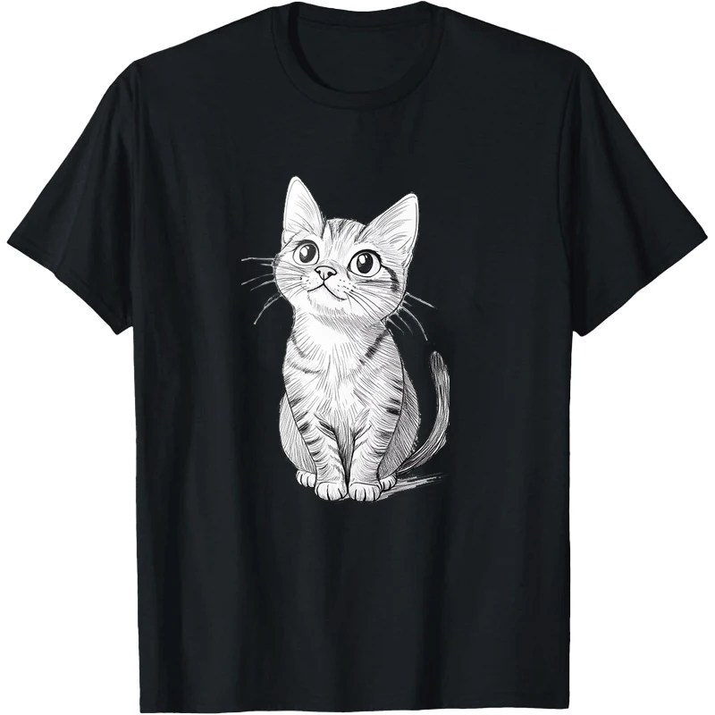 Pattern Cat Camisa Funny Cat Graphic T Shirts Funny Pencil Sketch  Shirt Shirtings Women T Shirt Mujer Camisa Man Женская Tees