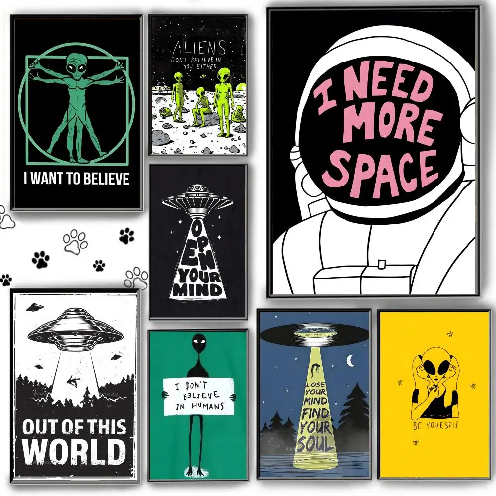 Funny Aliens Poster Self Adhesive HD PVC Wall Art - Waterproof & Stain Proof For Home Office