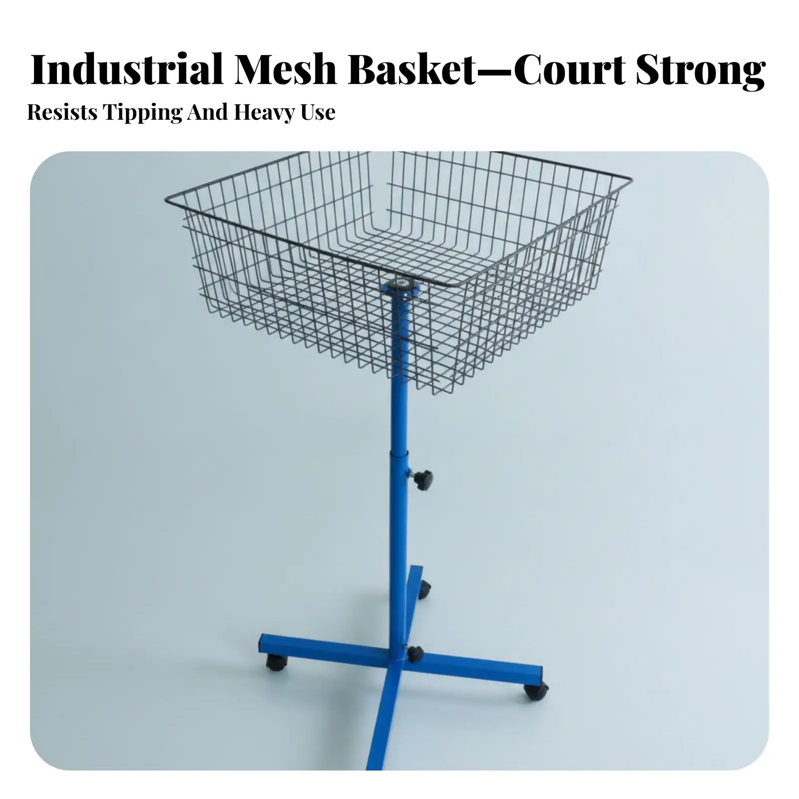 Mobile Table Tennis Ball Collector Stand with Adjustable Height and Sturdy Metal Mesh Basin for Court