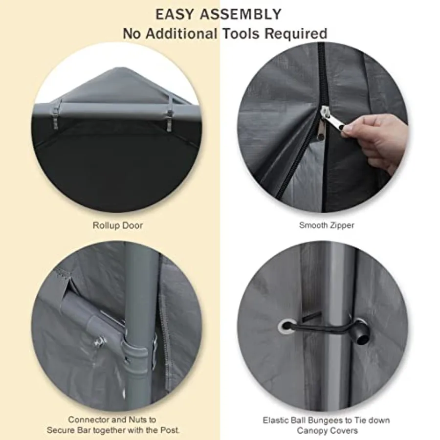 Portable Storage Shelter, 7x12 ft Storage Shed Heavy Duty Outdoor Carport with Roll-up Zipper Door, Waterproof and UV Resistant