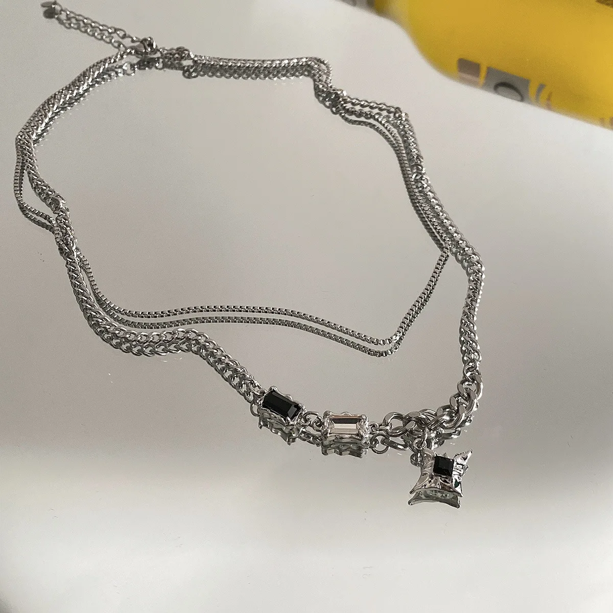 10pcs/lot Black Zircon River Bright Star Stainless Steel Necklace for Men And Women Alloy Pendant Fashion Jewelry