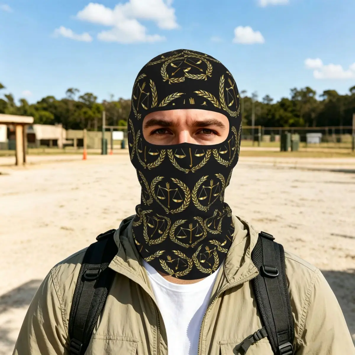 Gold Scales Of Justice Law Logo Thin Balaclava Full Face Mask Sun Protection Neck Gaiter For Motorcycle Cycling Fishing Outdoor