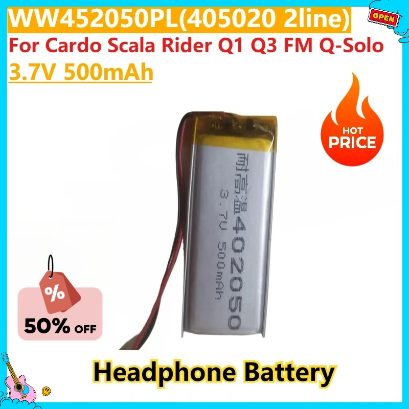 

100% New High Quality 3.7V 500mAh WW452050PL(405020 2line) Digital Battery for Cardo Scala Rider Q1 Q3 FM Q-Solo Headset