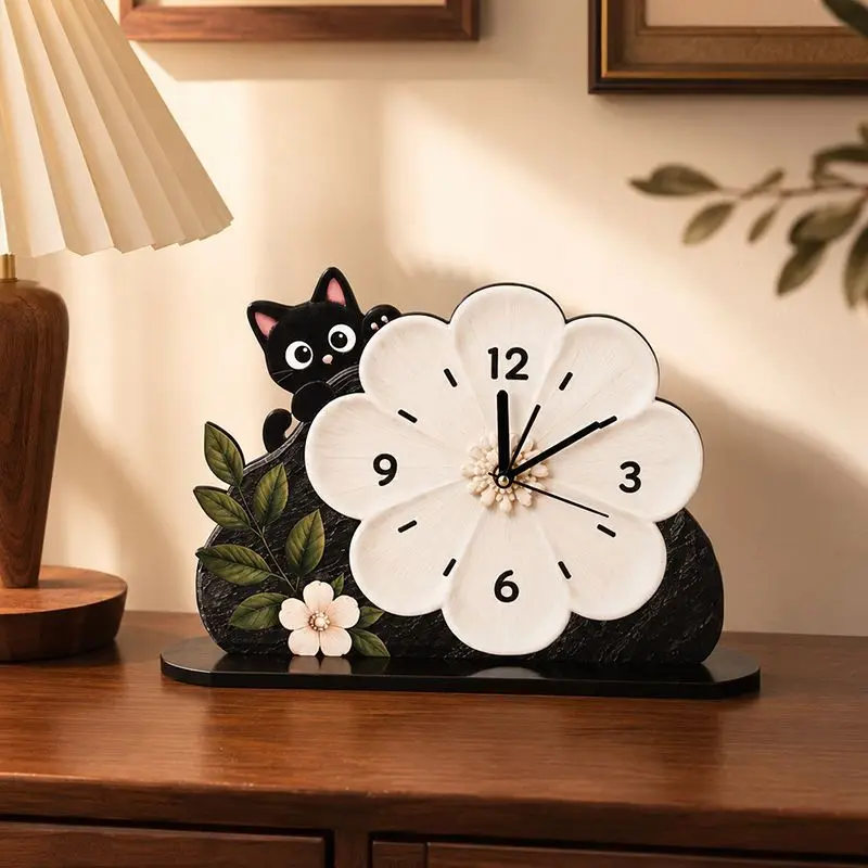 Medieval style flower creative desktop clock new living room light luxury desk clock advanced sense entrance clock ornament