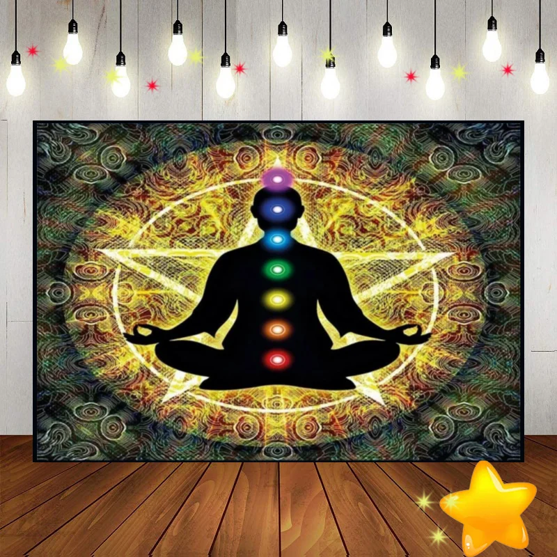 

Chakra Eyes Lotus Yoga Meditation Hanging Buddha Spiritual Bohemian Custom Birthday Backdrop Party Background Banner Photo