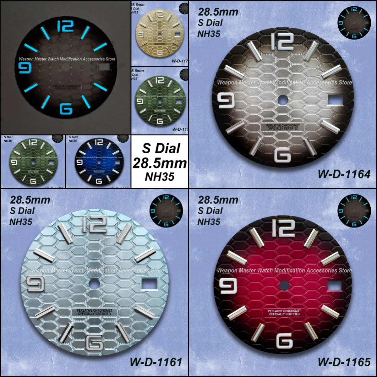 

28.5mm S Logo High-Quality Diving Dial Fit NH35/NH36/4R Japanese Movement Ice Blue Luminous Watch Modification Accessories