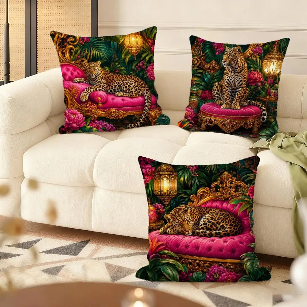 Regal Jungle Leopards Cushion Cover Soft Short Plush Pillow Cover Smooth Cozy Texture Aesthetic Cushion Case Home Decor