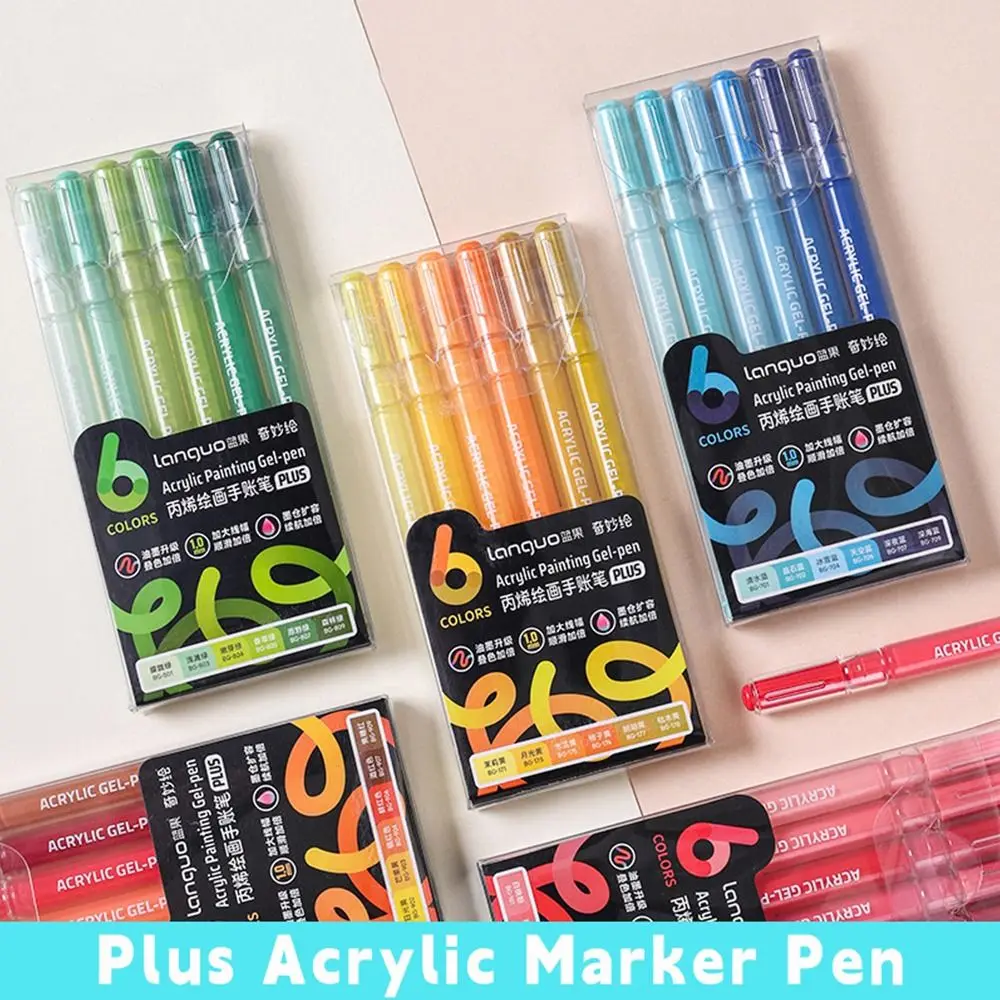 6Colors/Set 1.0mm Tip Acrylic Painting Brush DIY Album Card Multi-Purpose Color Graffiti Pen Art Drawing Journaling Colored Pen