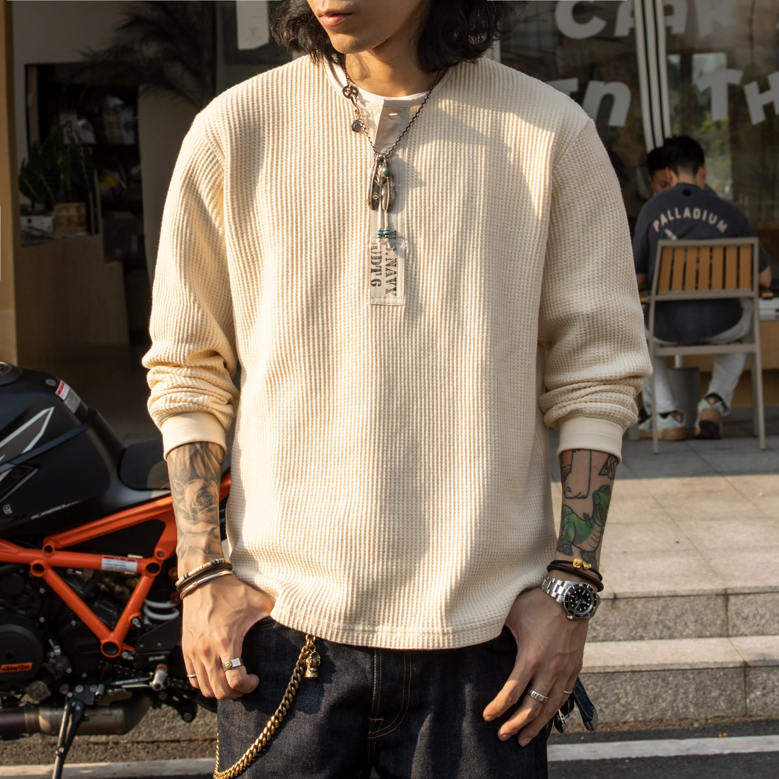 

T2-0009 Красный Торнадо Размер США Супер Хорошее Качество Мужская Тяжелая Толстая Гибкая Повседневная Хенли Футболка Хлопок