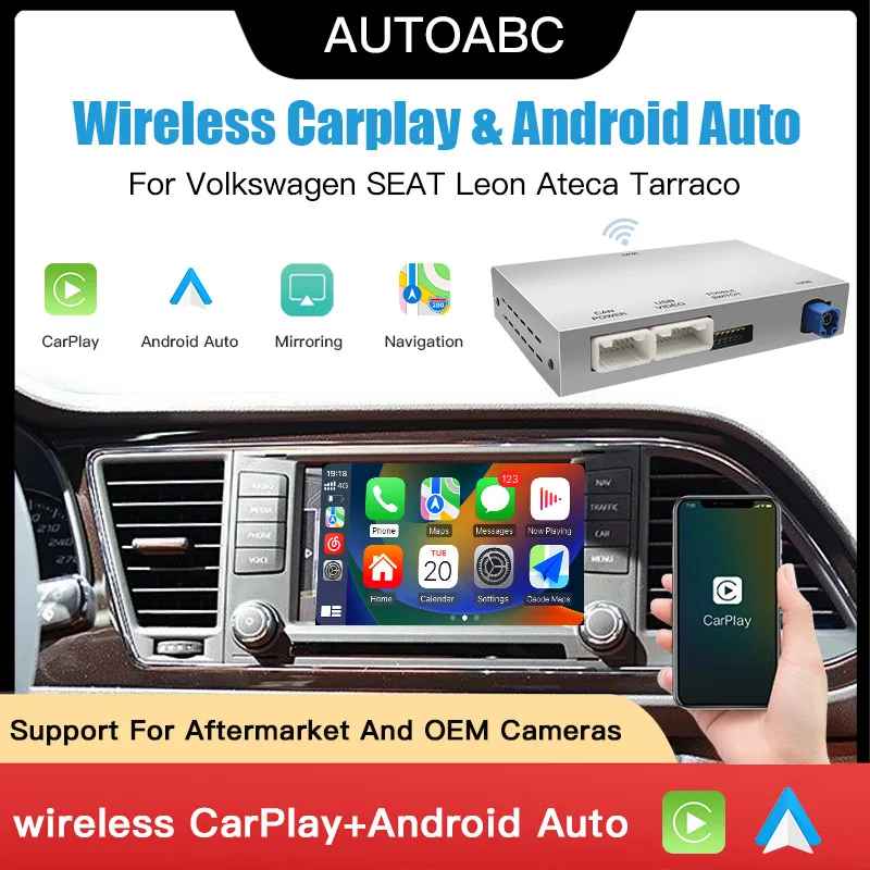 AUTOABC-Wireless Carplay Android Auto Tech Box für VW, für Volkswagen SEAT Leon Ateca Tarraco 2016-2019 MIB Mirror Link Car Air