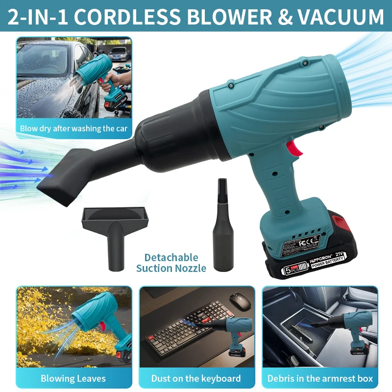 HIPPCRON Cordless Leaf Blower, High-Power Turbo Fan Lightweight Handheld for Makita 21V Battery Leaf Snow Sweeping