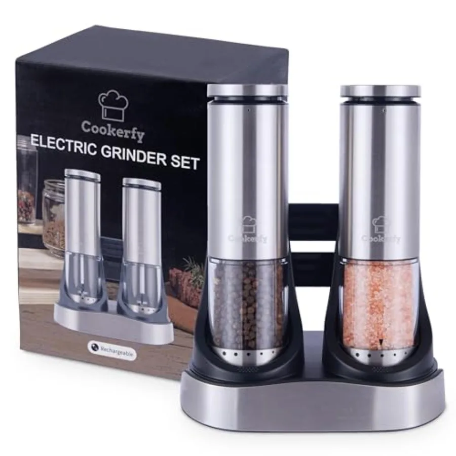 

Перезаряжаемый электрический набор для измельчения соли и перца с корпусом из нержавеющей стали, LED-подсветкой, емкостью 95 мл, 6 уровнями степени помола, с возможностью дозаправки