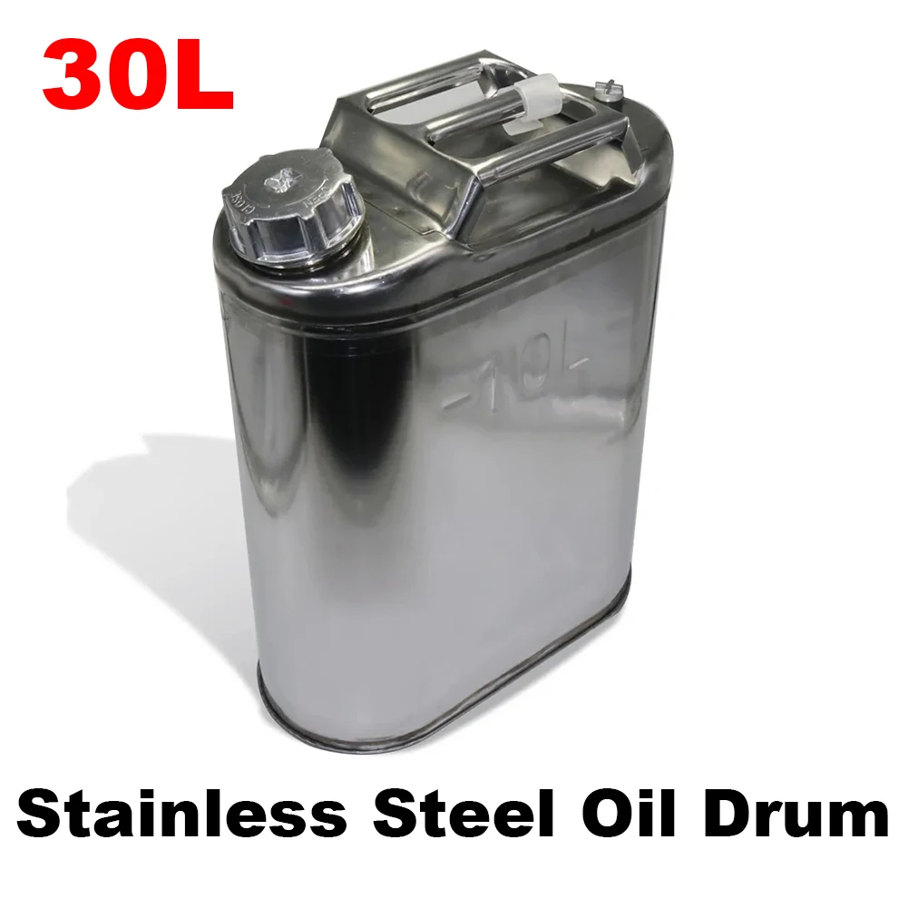 30L Stainless Steel Gasoline Barrel Fuel Tank Jerry Can Gasoline Car Backup Container Gasoline Motorcycle Edible Fuel Tank