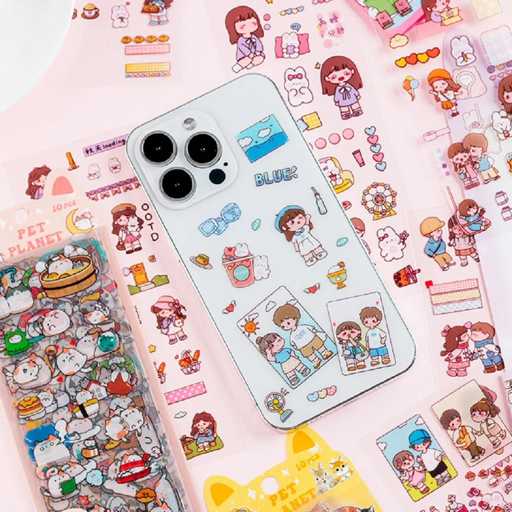10pcs/Set Cartoon Kawaii Scrapbooking Decals Gift Students Stationery PET Diary Stickers Notebook Bicycle DIY Decor Decals Girls image 3