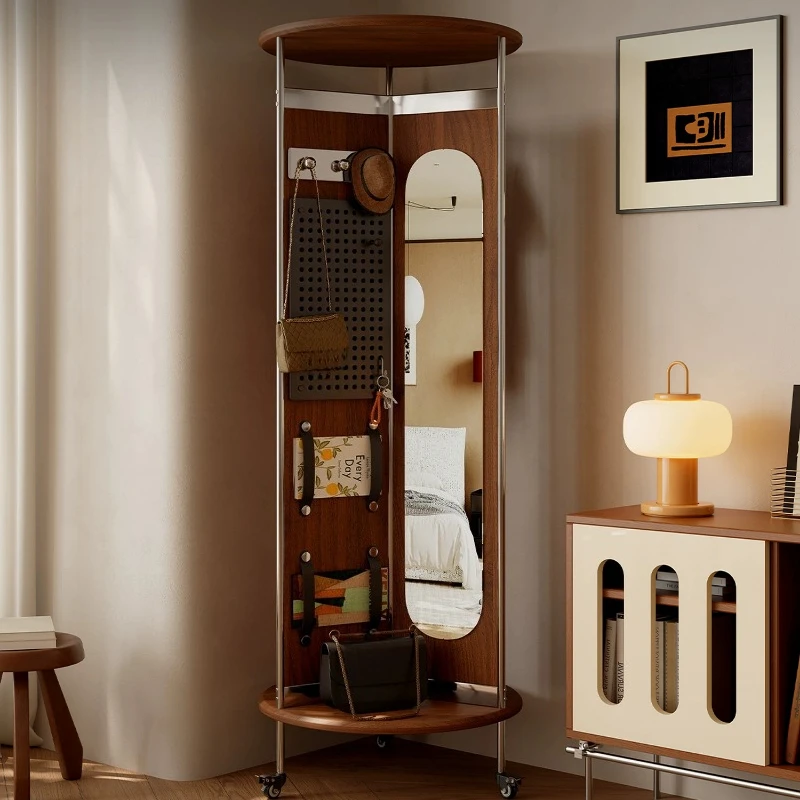 Medieval corner movable full-length mirror full-length mirror coat rack integrated rotating bedroom living room home hanger