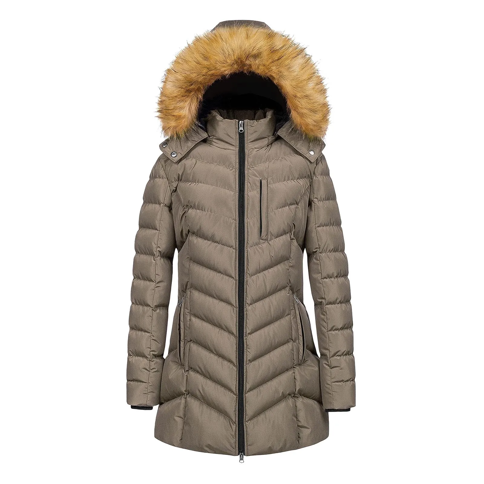 Women's Winter Hooded Long Down Jacket Coat Fur Collar Thick Warm  Outcoat Solid Color Parkas Zipper Pocket Overcoat 2024 New