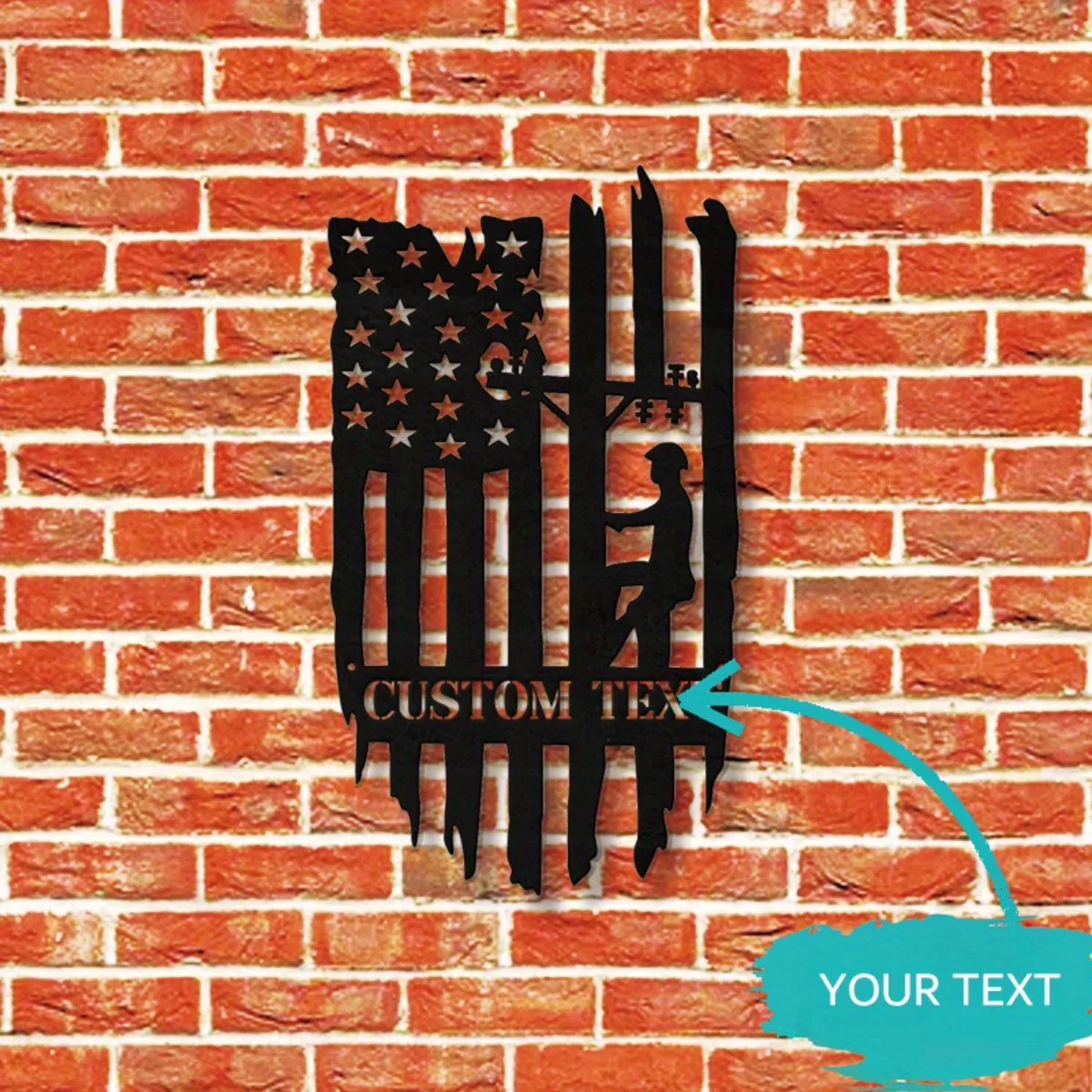 Custom Lineman USA Flag Metal Sign - Versatile Home/Office/Bar/Garage Wall Decor, Personalized Patriotic Design.