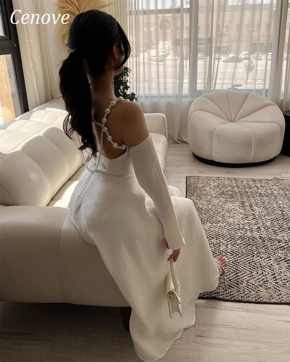 Cenove Backless Tiered Ruffles Mermaind Evening Gown Formal Elegant Prom Blue Sheath Fold New Party Dresses for Women 2023