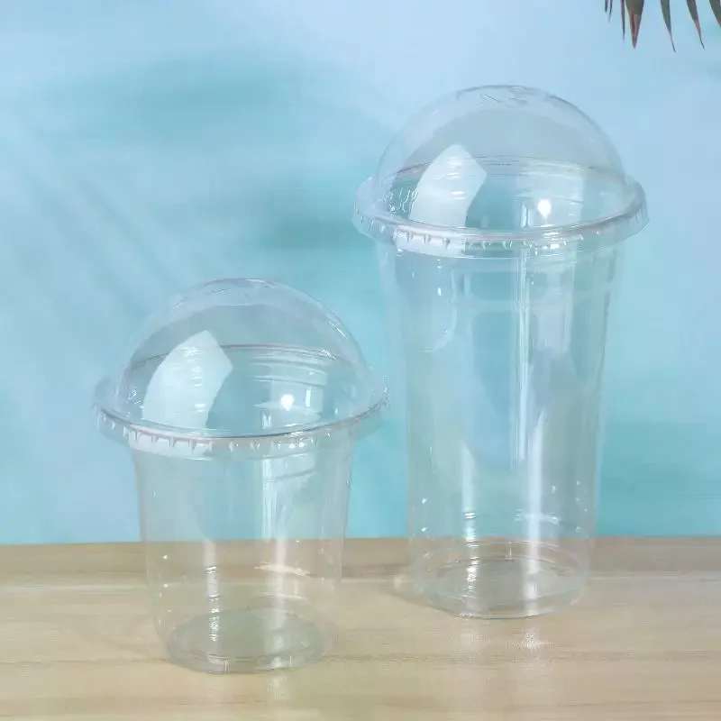 Transparent Plastic Cups With Lids 10Pcs 100 Straws Disposable Set For Milk Tea Fruit Juice Catering Supplies