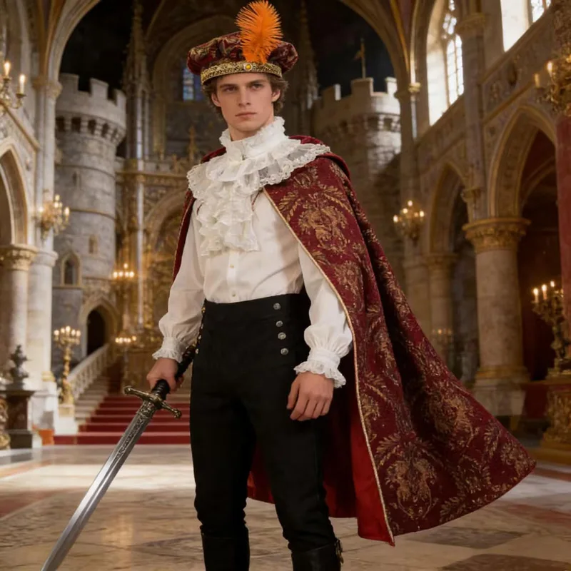 New Medieval Renaissance Nobleman Tudor King Costume CapeRenFaireShirt cape view 2