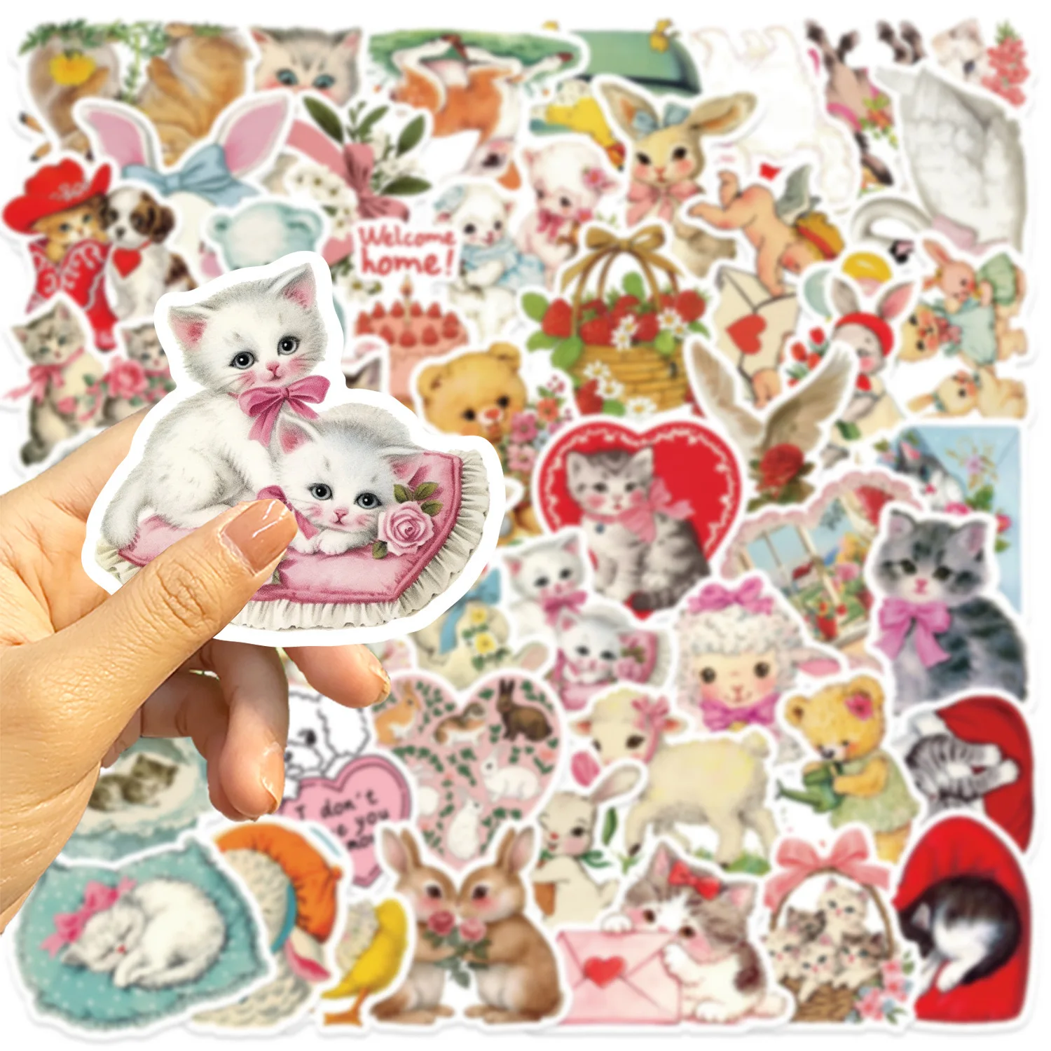 10/50pcs Vintage Pink Bear Girls Animals Stickers Kawaii Aesthetic Decals Decoration DIY Notebook Bike Phone Suitcase Sticker