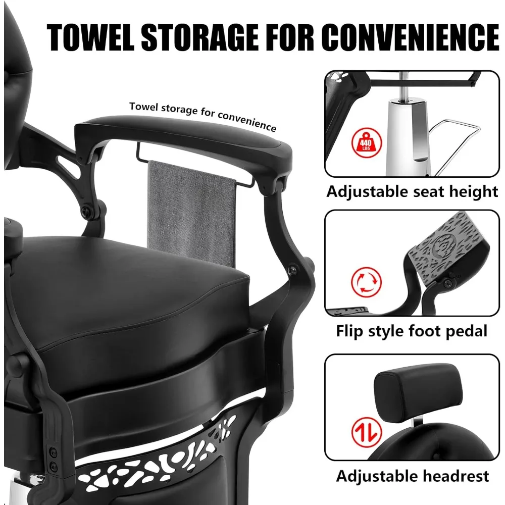 كرسي حلاق عتيق لصالون الحلاقة كرسي صالون هيدروليكي للاستلقاء لجميع الأغراض مع مسند للرأس وارتفاع قاعدة شديدة التحمل #5