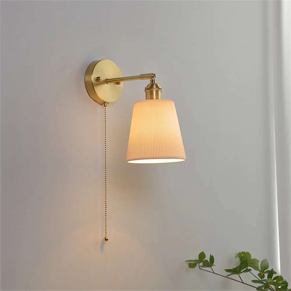 Japanese Ceramic Wall Light With Switch Nordic Brass Loft LED Sconce Home Decor For Bedroom Wall Lamp Fixture Indoor Luminaire