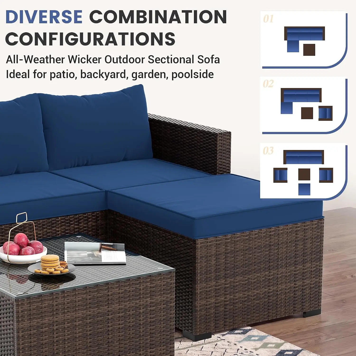 5 Piece L Shaped Outdoor Couch, Small Space Patio Furniture Set