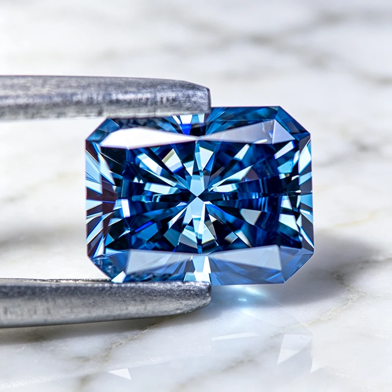 Moissanit-Stein Natürlicher Königsblauer Radiant-Schliff Edelstein für DIY-Anhänger Schmuckherstellung Besteht Diamanttester mit Zertifikat – Detail 5