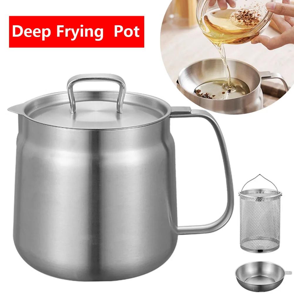 

1.5L Stainless Steel Deep Fryer Pot Japanese Tempura Deep Frying Pan With Strainer Basket for French Fries Chicken Kitchen Tools