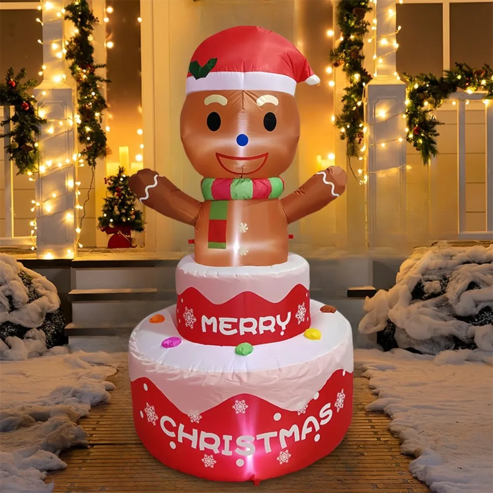 Gingerbread Man Collocation Cake Inflatable Model Festival Venue Layout Ornament 5 Feet/1.5m Christmas Atmosphere Decoration