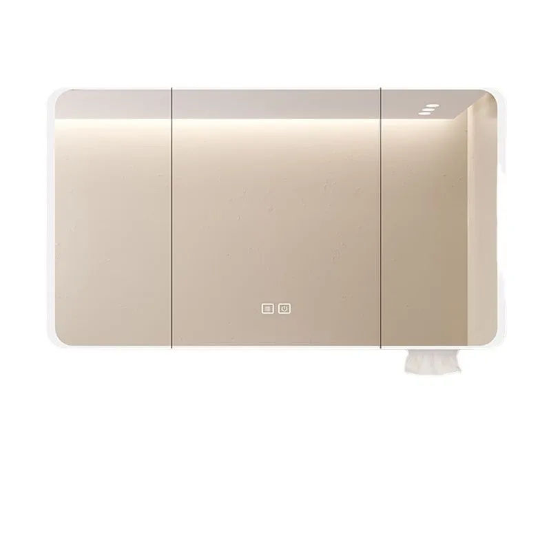 LED Smart Bathroom Mirror Cabinet Wall Mounted Anti Fog Makeup Storage Aerospace Aluminum Rounded Thick Round Bathroom Mirror view 6