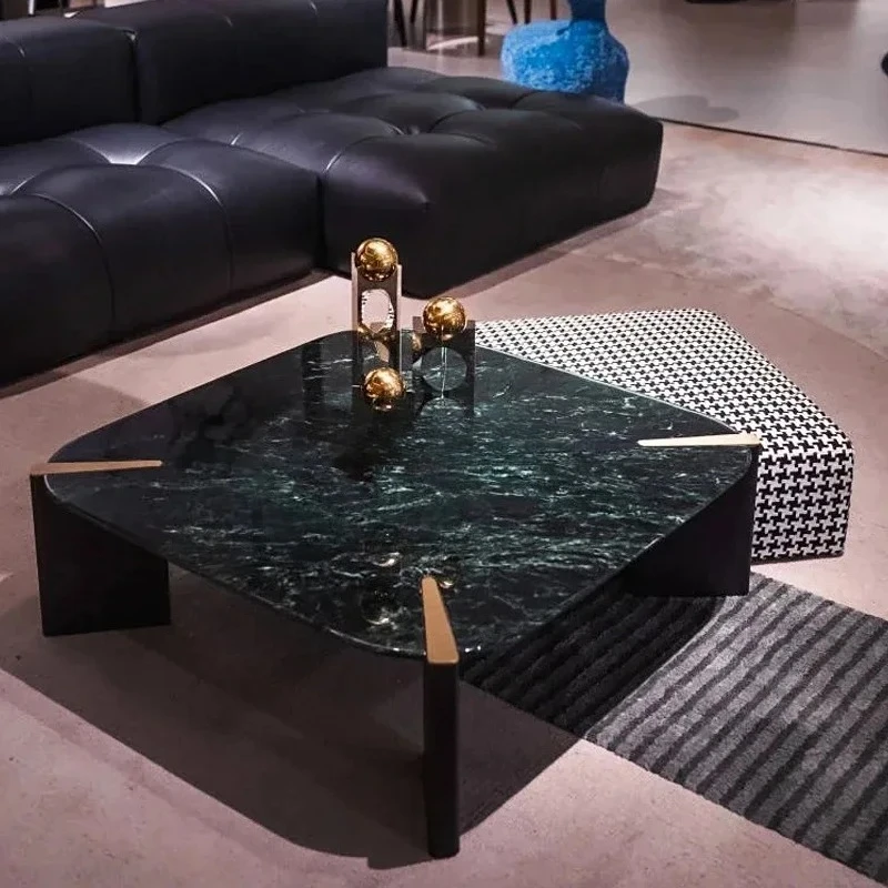 

Imported large flower green marble surface coffee table minimalist Italian square luxury stone